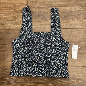 NWT American Eagle Cropped Ribbed Tank Top Floral Blue Yellow Green Black